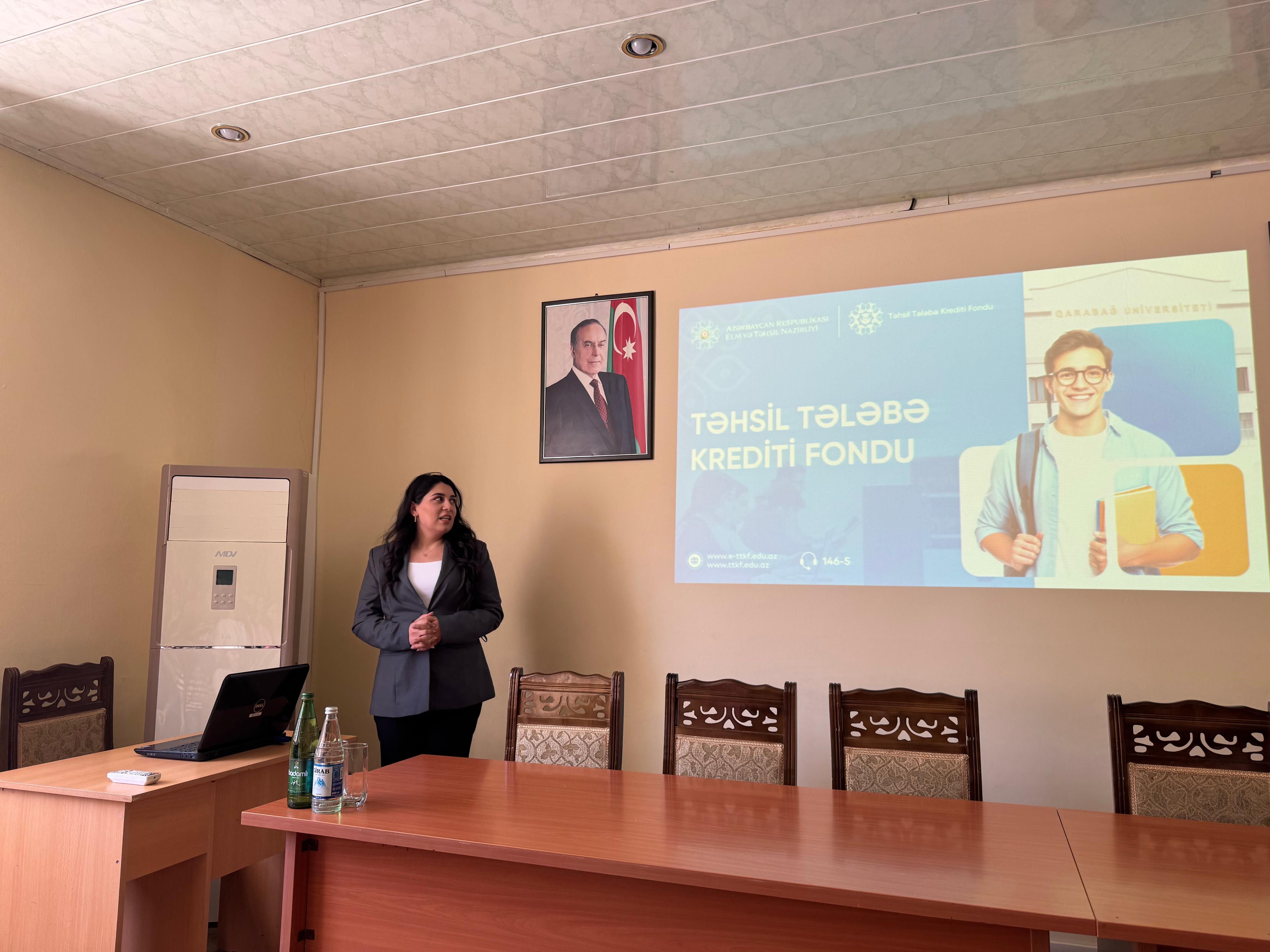 Mingəçevir Turizm Kollecində 19 may 2026-cı il tarixində Təhsil Tələbə Krediti Fondunun böyük mütəxəssisi İlkanə Əhmədli tələbələrlə görüş keçirib